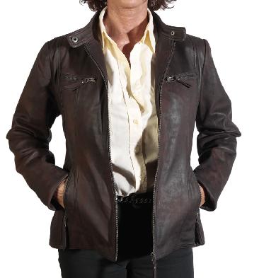 Ladies Buff Leather Hip Length Biker Jacket - SL10011758